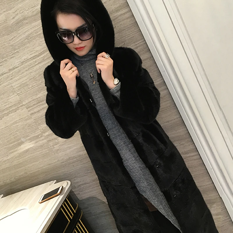 Женское Норковое Пальто с меховым капюшоном M. Y. FANSTY зимнее пальто из