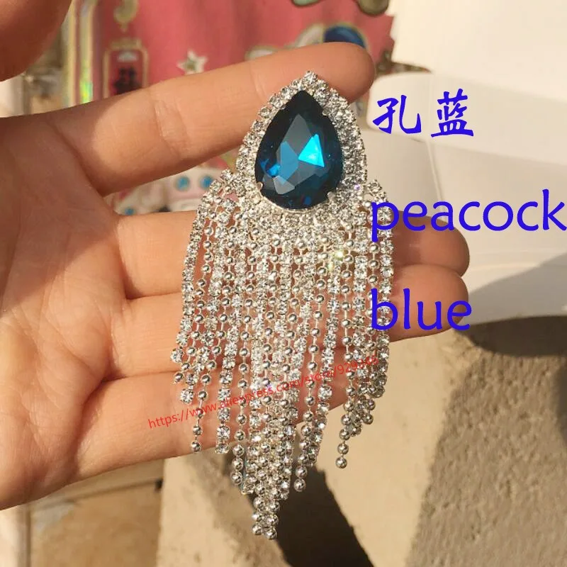 blue flatback Зеленый, красный кристалл, стразы-капли, аппликация с кисточками, AB, желтое стекло, кристалл, брошь, одежда, плечо, декоративные камни - Цвет: blue flatback