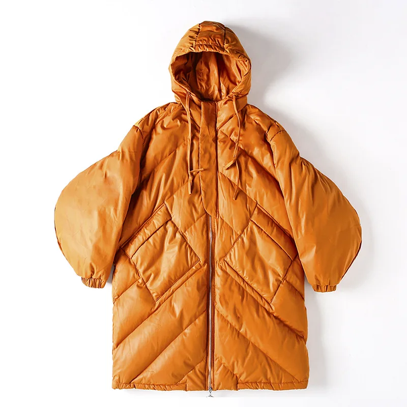 Новинка 2019 женский зимний пуховик свободный однотонный длинный большого размера