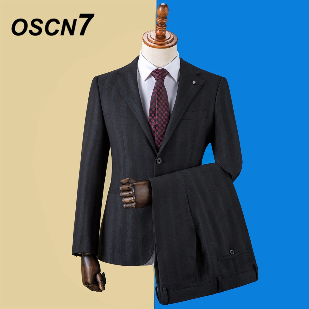OSCN7 2019 Костюмы Под заказ в полоску для мужчин приталенный костюм свадебной