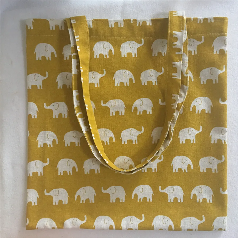 

YILE Cotton Linen Casual Shopping Tote Shoulder Bag Print Elephant Yellow Base L18105a