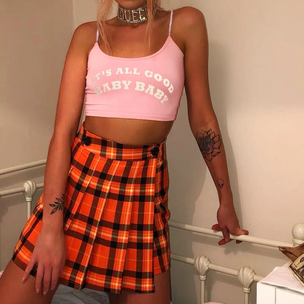 Print Letter Summer T-Shirt Female Sexy Crop Top Sleeveless Tee Casual Pink T Shirt Women Top Vest Short Bottoming Tshirt TT3M