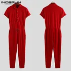 Комбинезон INCERUN мужской с воротником с лацканами, однотонный комбинезон с коротким рукавом для фитнеса, хип-хопа, бодибилдинга, уличная одежда 2020, S-5XL