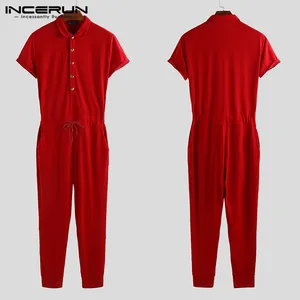 Комбинезон INCERUN мужской с воротником с лацканами, однотонный комбинезон с коротким рукавом для фитнеса, хип-хопа, бодибилдинга, уличная одежда 2020, S-5XL