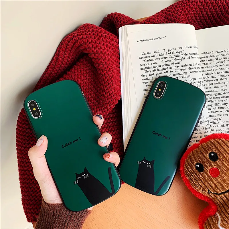 Чистый цвет черный Кот синий изогнутый Чехол для мобильного телефона iphone 6 7 8 Plus X