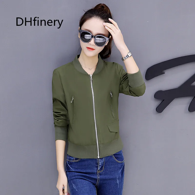 Повседневная Женская куртка DHfinery на весну и осень короткие куртки с длинным
