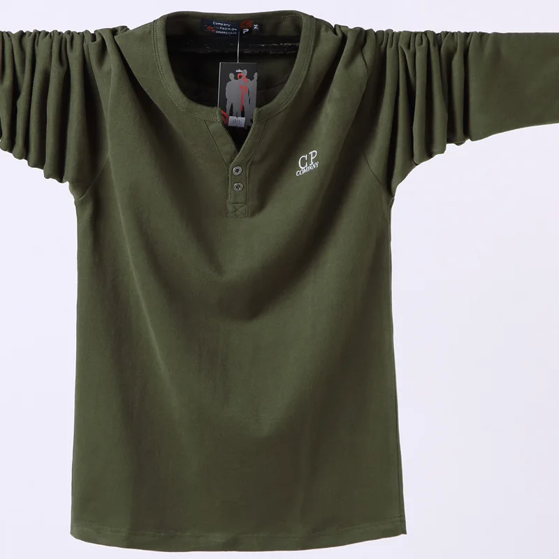 

2020 Spring and Autumn New Men's casual cotton long sleeve T-shirt Solid color loose large size men's V-neck T-shirt