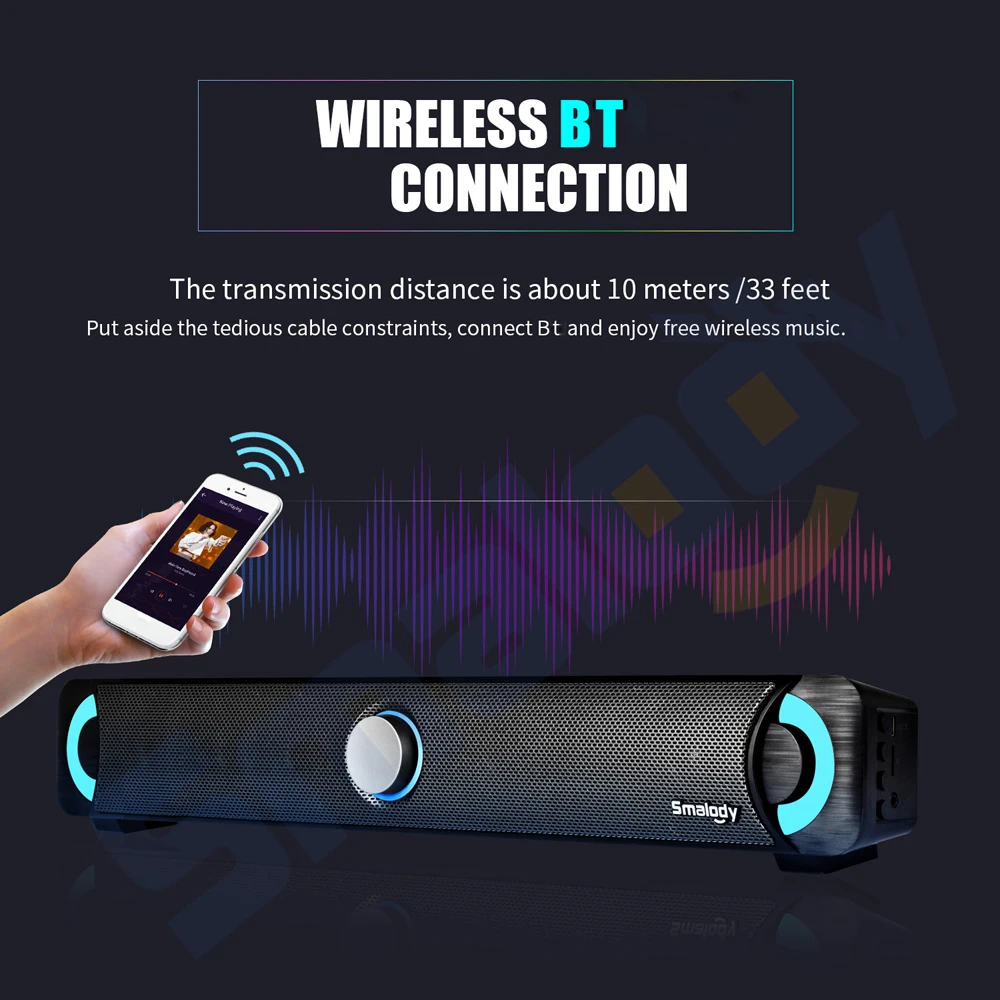 Smalody Bluetooth динамик Саундбар светодиодный динамик s домашний кинотеатр 10 Вт стерео сабвуфер TF воспроизведение музыки Bluetooth динамик с сабвуфером