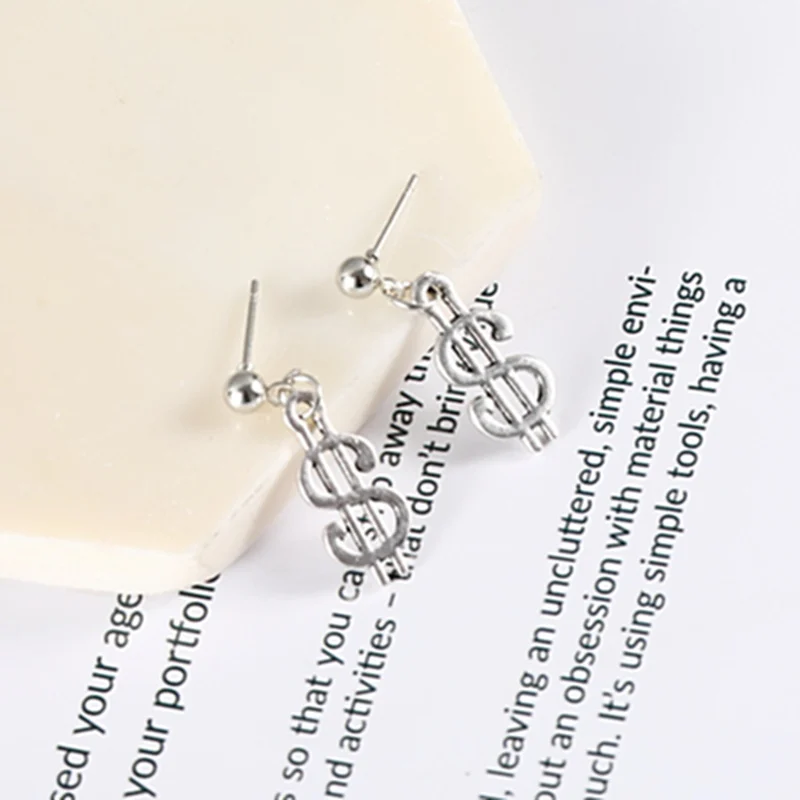 2021 с модным металлическим сережки ноты простая монета $ Знака Доллара серьги для