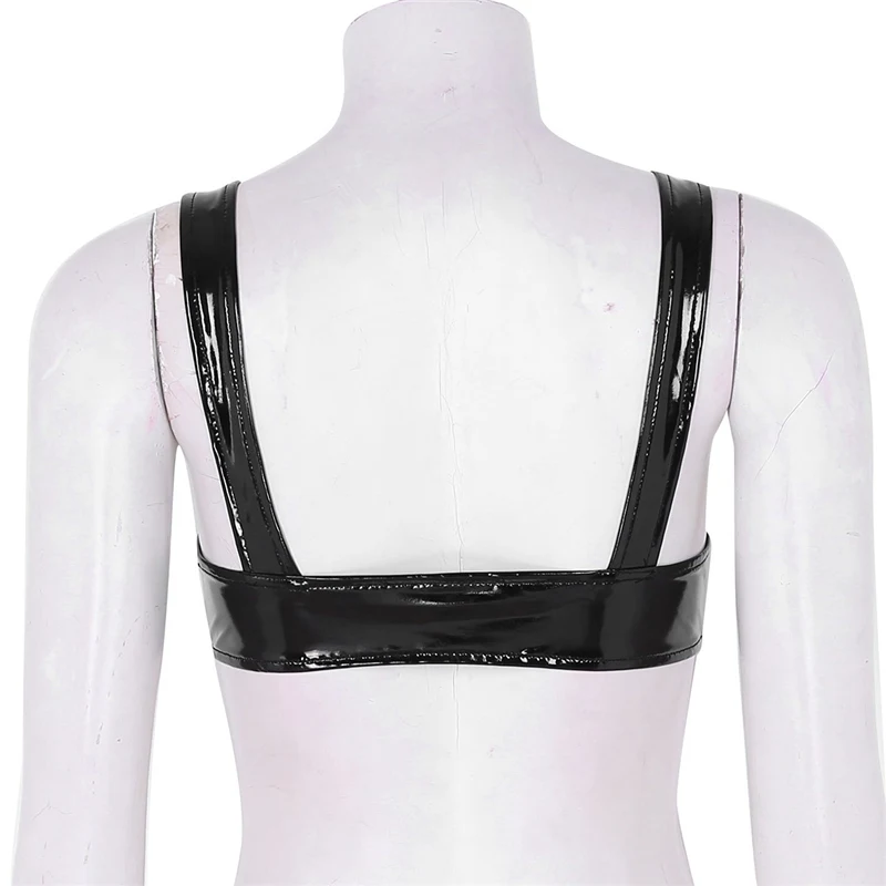 Women bikini top swimsuit Open Cups Bra Top V neck Sexy Lingerie Wetlook Faux Leather Sleeveless Exposing Breast Bikini Tops