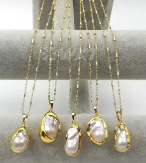 gold color WT-JN063 из натурального пресновдного жемчуга Цепочки и ожерелья Каплевидная форма погружения золото жемчуг случайный Размеры с 18 дюймов цепи высокое качество женские ювелирные изделия - Окраска металла: gold color