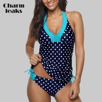 charmleaks women tankini set colorblock swimwear side bandages polka dot swimsuit padded bandage bathing suit