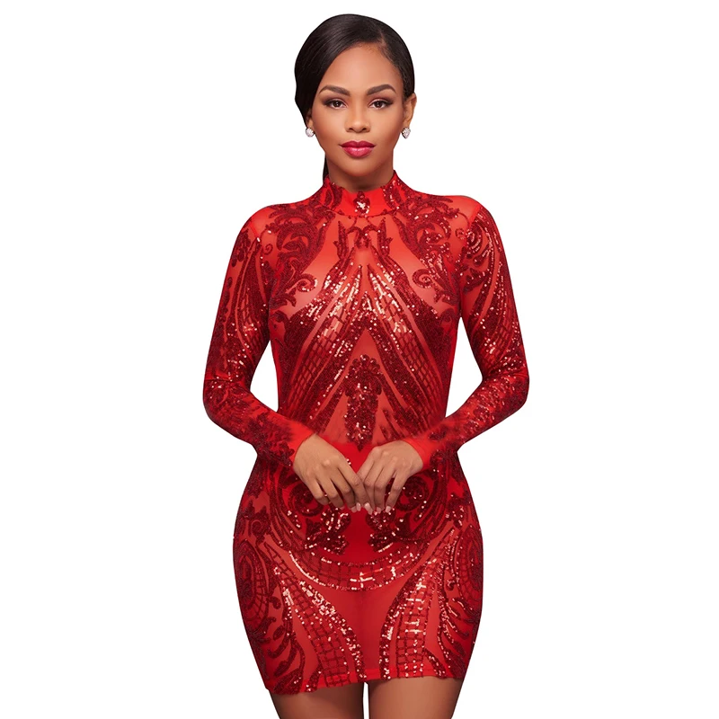 Women New Sequined Long Sleeve O Neck Dress Party Bodycon Evening Mini Stripes Bandage Dresses Winter Autumn Retro | Женская одежда