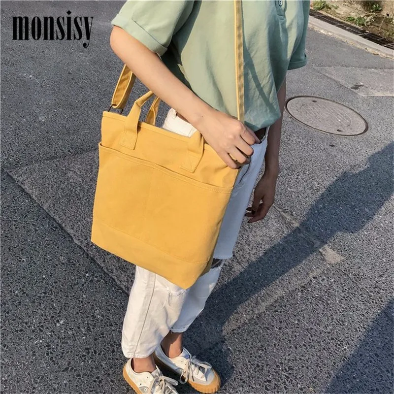 Женская Холщовая Сумка тоут Monsisy модная вместительная однотонная сумка