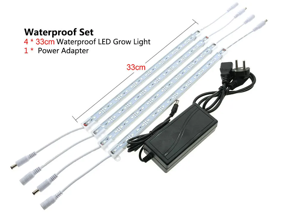 Waterproof 33cm 4pcs 12 В 12 В 5630 Светодиодная жесткая лента IP68 Водонепроницаемая светодиодная лампа для выращивания растений красный синий 3:1 для аквариума теплицы гидропоники - Испускаемый цвет: Waterproof 33cm 4pcs