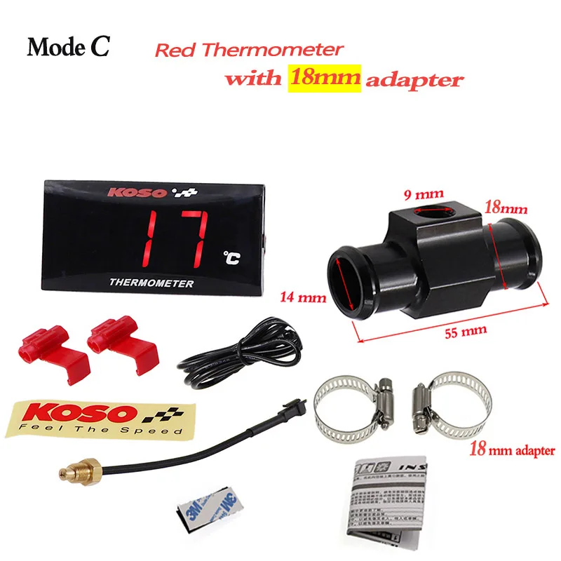 Mode C Red Скутер Slimline KOSO термометр для воды измеритель температуры воды светодиодный дисплей с резьбовой датчик 10 мм - Цвет: Mode C Red