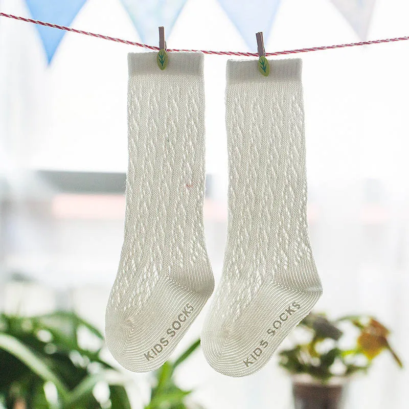 Milk white SLKMSWMDJ/летние сетчатые детские чулки, свободные однотонные Нескользящие чулки без костей для мальчиков и девочек 0-3 лет - Цвет: Milk white