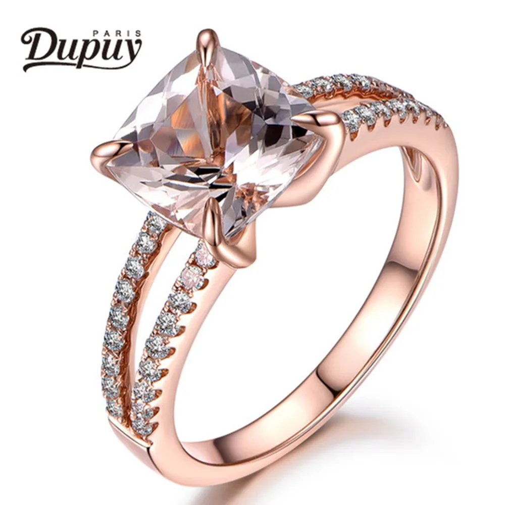 DUPUY 2018 New Fashion Hot Sale Double Shanks Morganite Ring Cushion Cut 8mm Engagement Jewelry For Women F0069MO | Украшения и