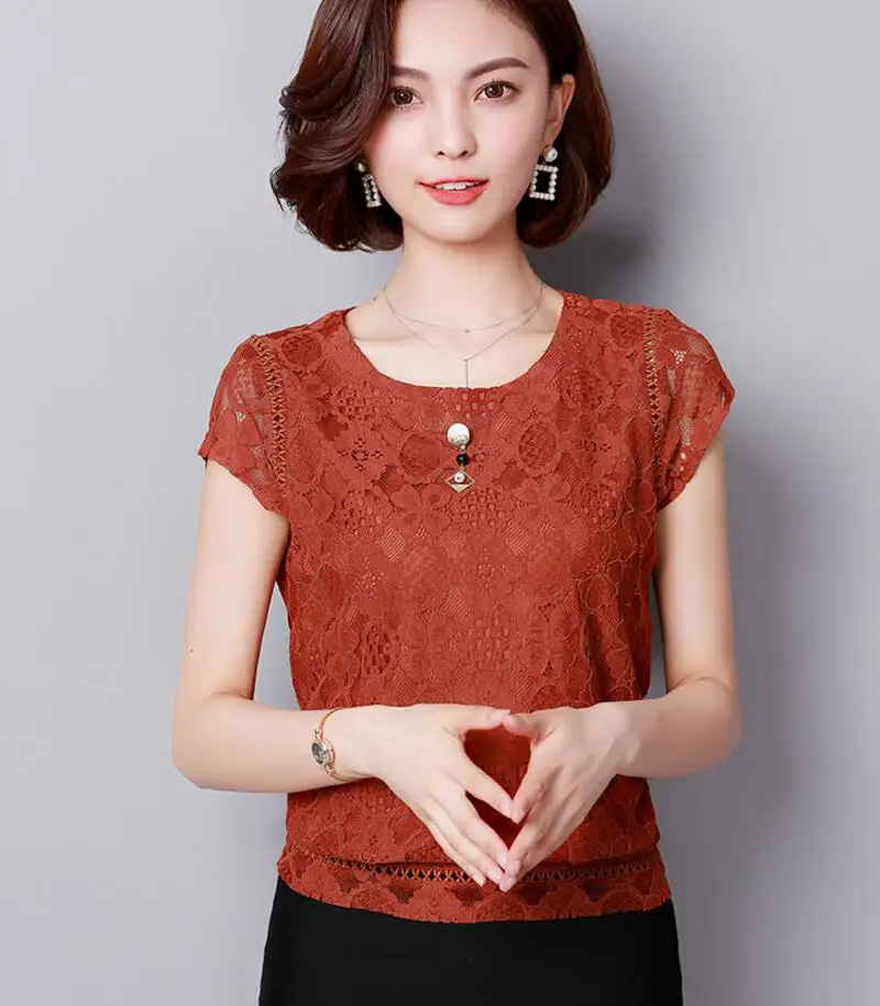 Blusas Mujer De Moda, летняя женская кружевная блузка с коротким рукавом, модные женские рубашки размера плюс, Женские топы и блузки размера s 3XL