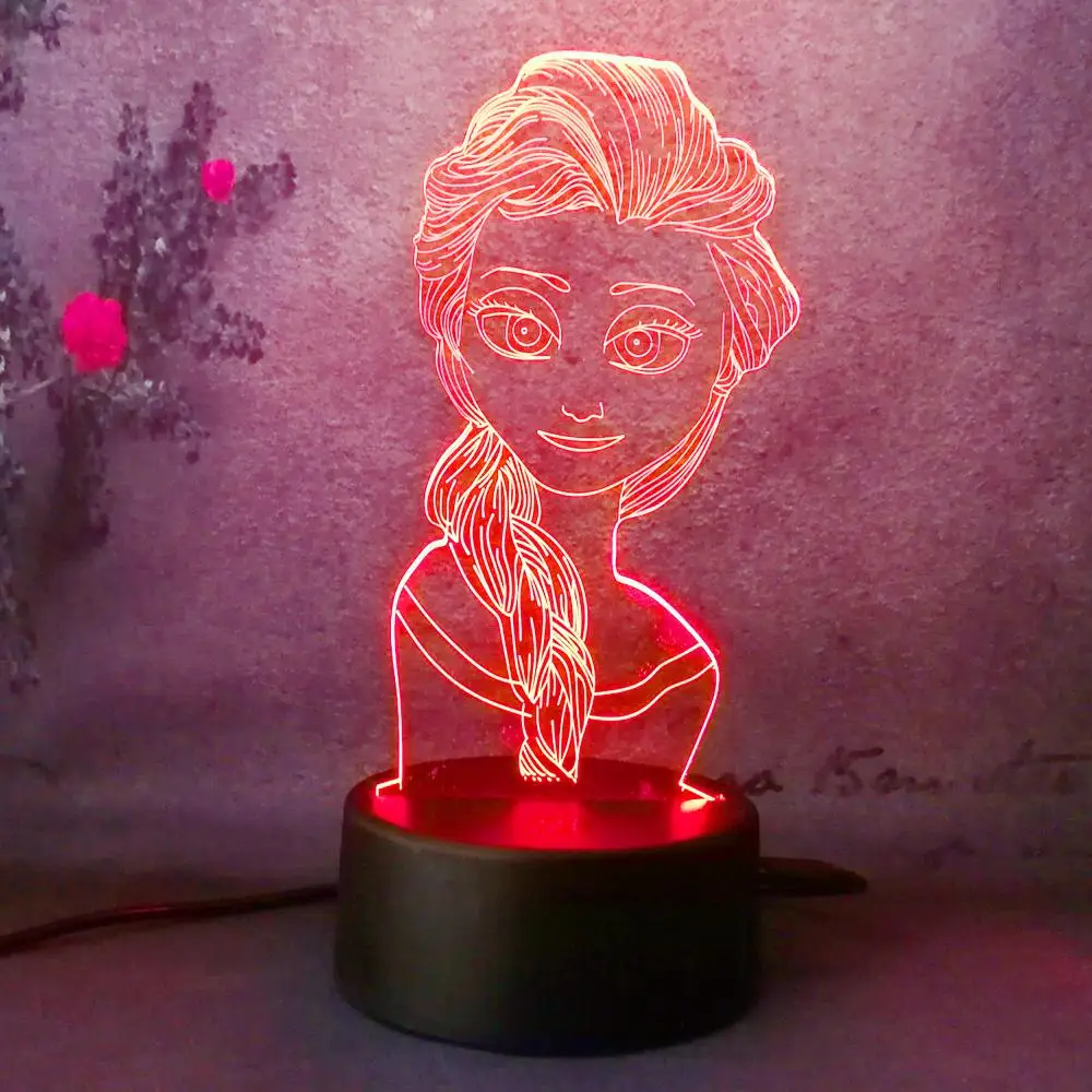 3D Cute Girl Gift Elsa Night Light Snow Queen Bedside Table Lampara Touch Change Bedroom Xmas New Year | Лампы и освещение