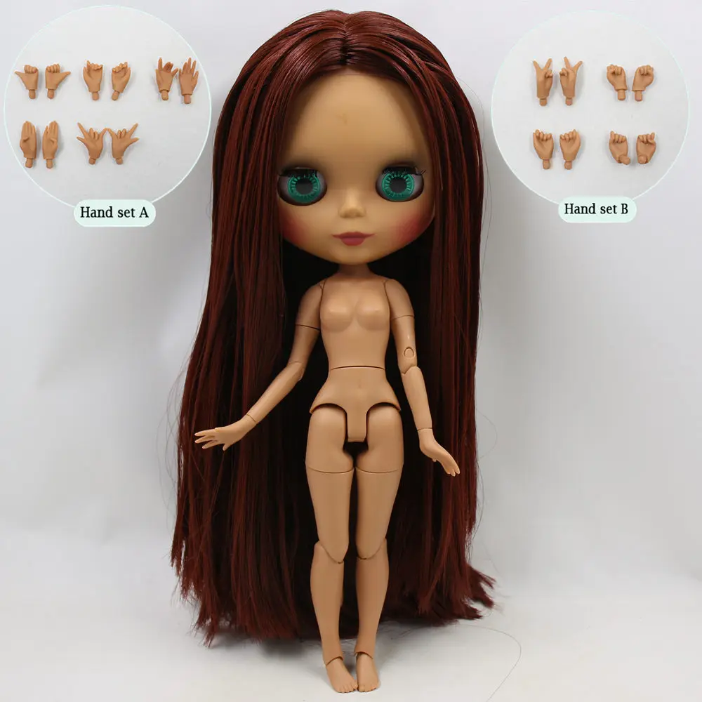 like the picture Ледяной обнаженный Blyth Кукла № BL0362 каштановые волосы без челки суставное тело черная кожа матовое лицо 1/6 BJD - Цвет: like the picture