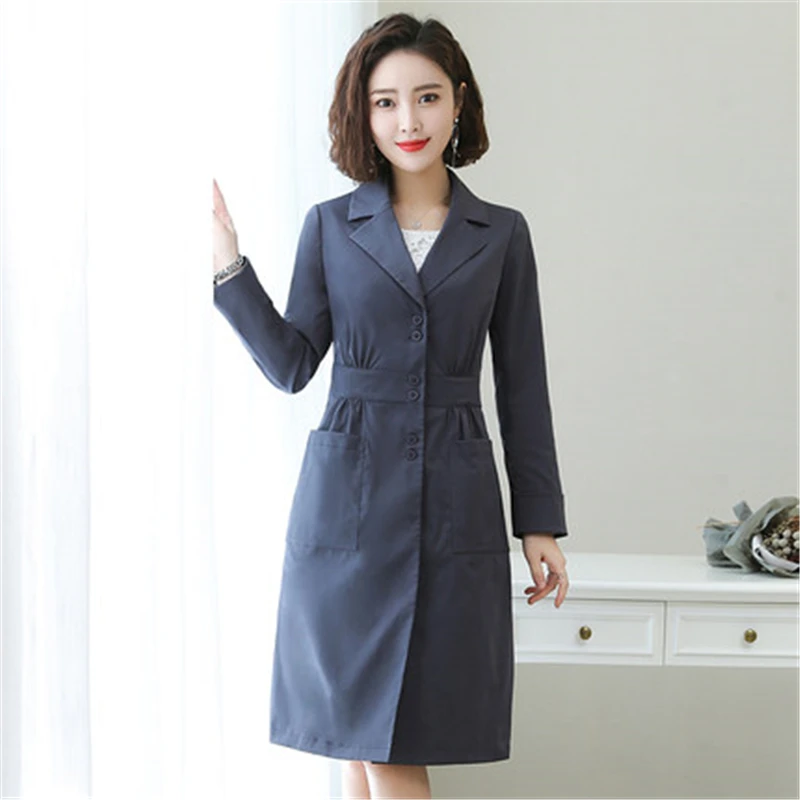 Женский однобортный Тренч облегающее длинное пальто верхняя одежда весна-осень