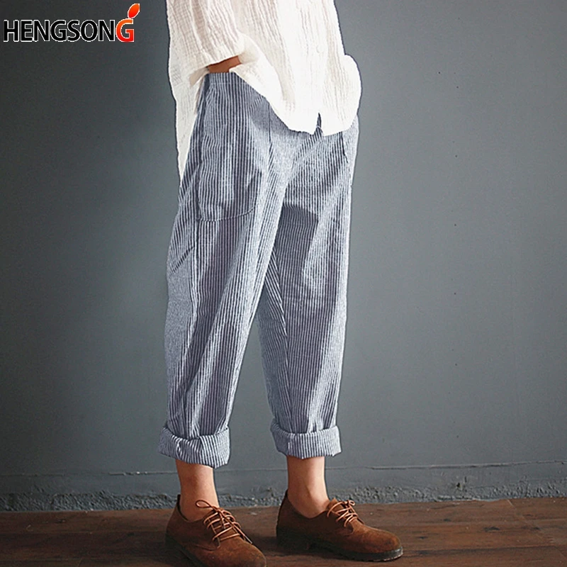 Брюки женские хлопковые с карманами повседневные свободные штаны уличная мода