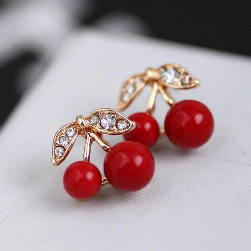 2019 маленькие милые корейские серьги в виде красных вишневых листьев винтажные