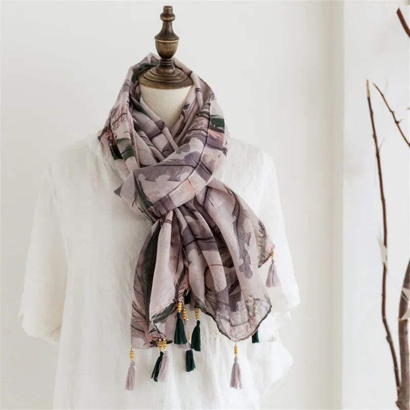 2018 новые яркие перья принтом шарф кисточкой шаль Женские Хлопок пашмины бандана