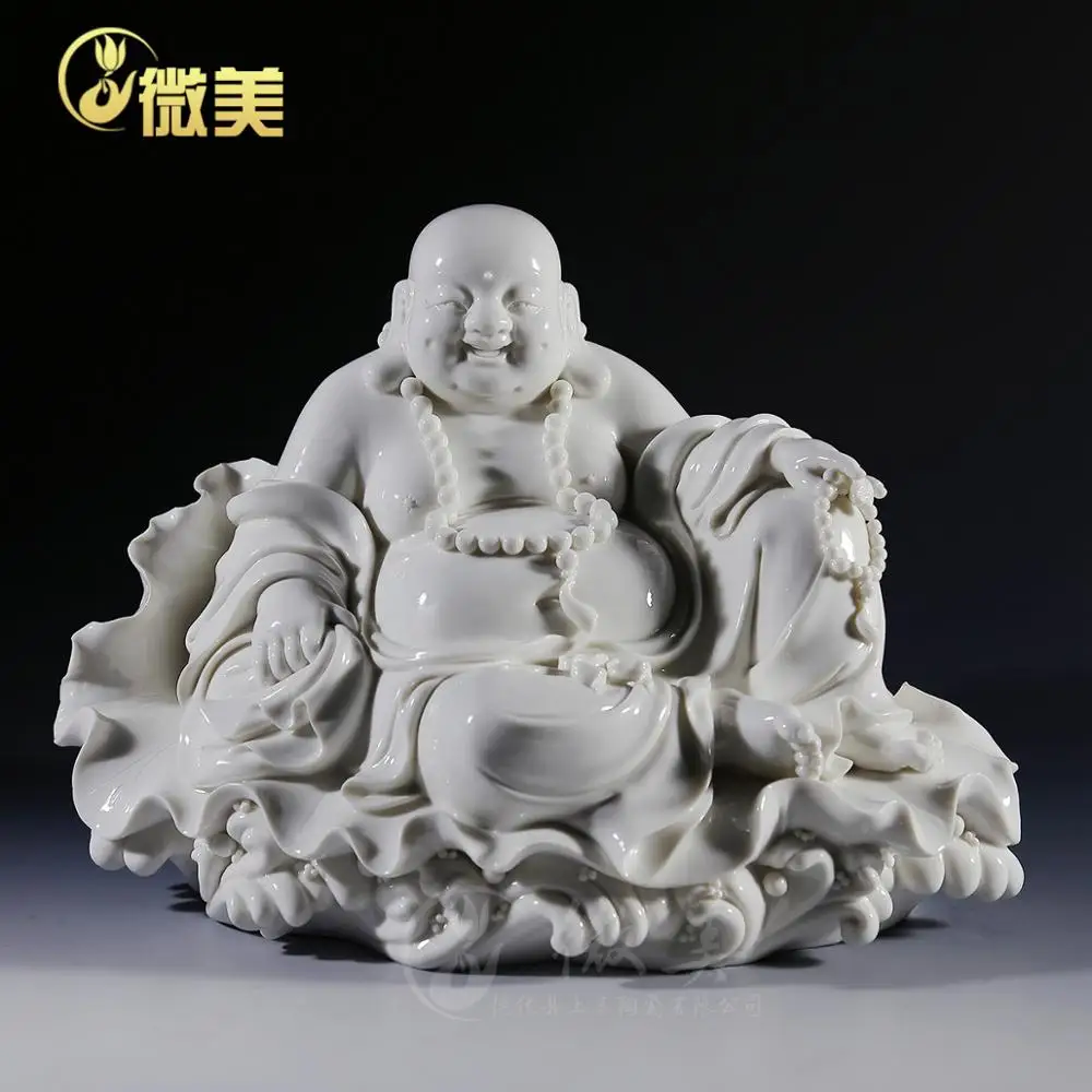 

Dehua ceramic 15 inch bag sitting cross bearing Maitreya Buddha smiling Buddha crafts Home Furnishing decoration