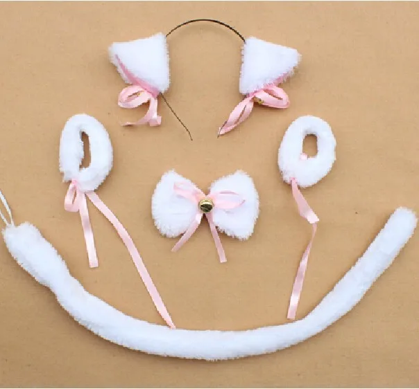 Косплей Плюшевые черные уши кошачьи головная повязка галстук бабочка браслет с