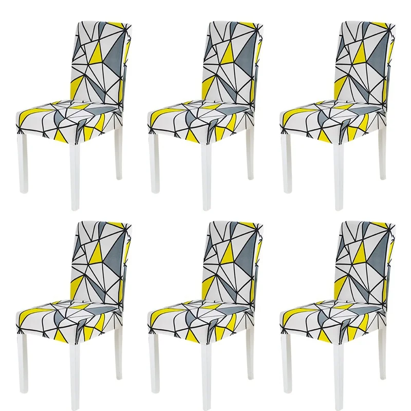 Yellow Triangle 6 шт. спандекс чехлы на стулья для столовой эластичные чехлы на стулья для банкет ресторан отель хауссе де шезлонг моющиеся - Цвет: Yellow Triangle