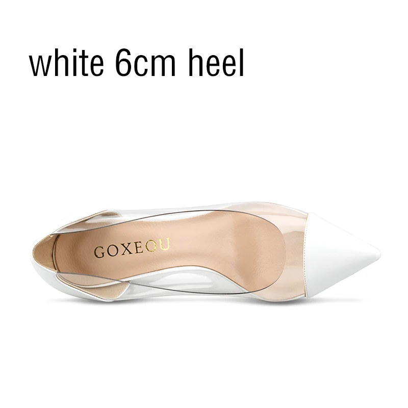 white 6cm heel GOXEOU женские туфли-лодочки г. Прозрачные белые пикантные туфли на высоком каблуке с острым носком без шнуровки, Свадебные вечерние туфли для женщин размера плюс 32-46 - Цвет: white 6cm heel