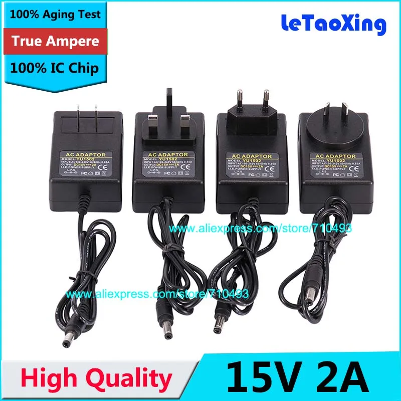 С чипом IC AC DC источник питания 15 в 2A адаптер 30 Вт Зарядное устройство 1.5A 5 мм x 2