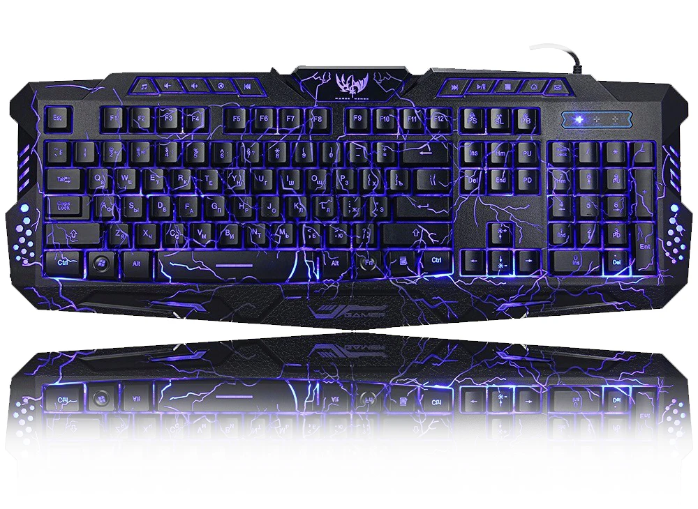 Игровая подсветка, клавиатура, мышь, комбо, светодиодный, USB, проводная, цветная, дышащая, трещины, игровая клавиатура для настольного компьютера, ноутбука, русская наклейка