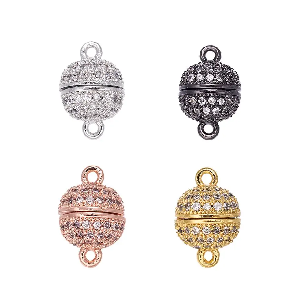 

Brass Micro Pave Cubic Zirconia Magnetic Clasps, Round, Mixed Color, 13.5x8mm, Hole: 1.5mm