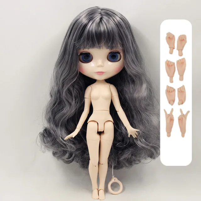 doll with hand B Fortune days factory blyth кукла серый микс фиолетовые волосы с челкой нормальное/суставное тело блестящее лицо 1/6 BL9016/1049 - Цвет: doll with hand B
