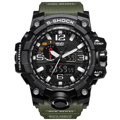 SMAEL многофункциональные электронные мужские часы G Sport Военный s Shock светодиодный цифровой наручные часы для мужчин Reloj Hombre Saat Erkekler - Цвет: army green