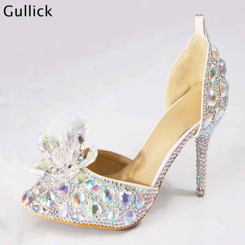 Новинка 2018 туфли лодочки Gullick Стразы с цветочным декором на высоком каблуке обувь