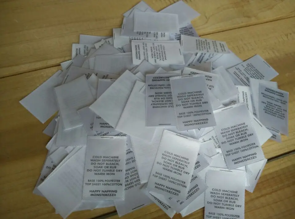 Пользовательская белая одежда печатная этикетка по уходу однослойная ткань