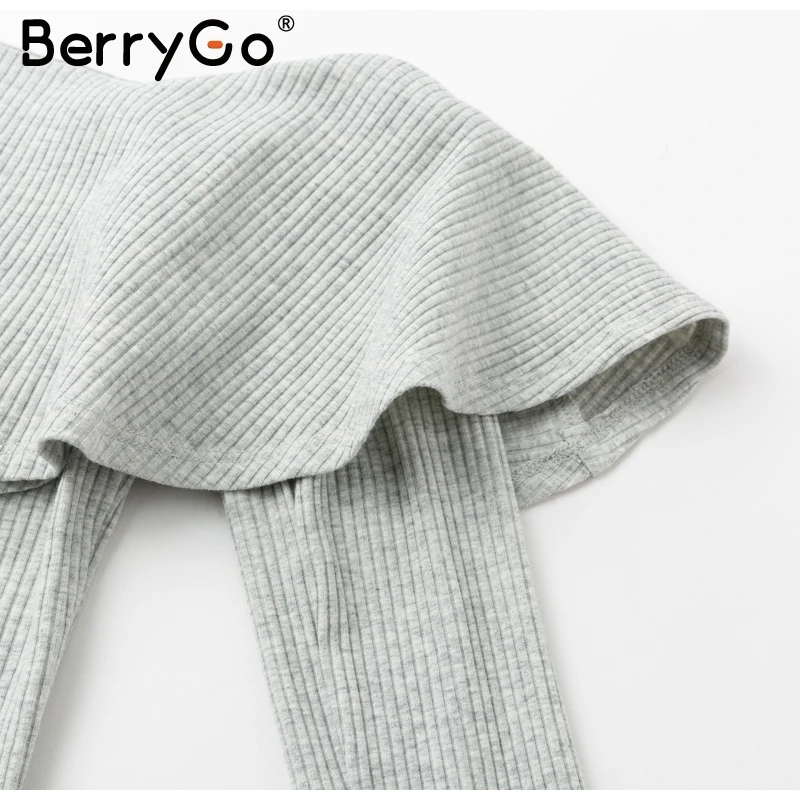 BerryGo, на одно плечо, с оборками, вязанная блузка, рубашки,, сексуальная, тонкая, осенняя блузка, топы для женщин, на каждый день, с длинным рукавом, blusas, топы для женщин