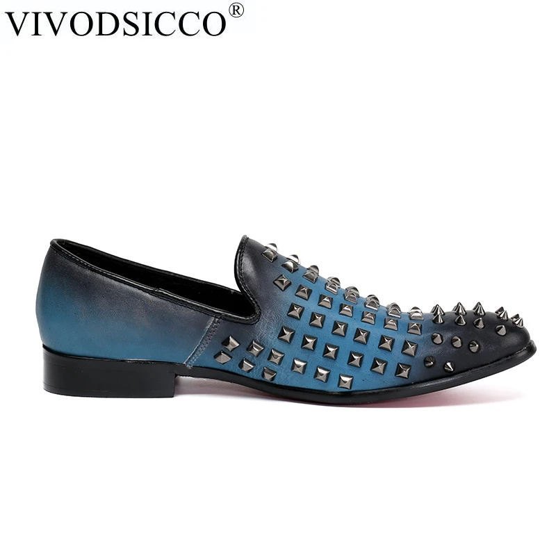VIVODSICCO/модные мужские туфли из натуральной кожи; Zapatillas Superstar; повседневные мужские лоферы на плоской подошве с заклепками; свадебные туфли