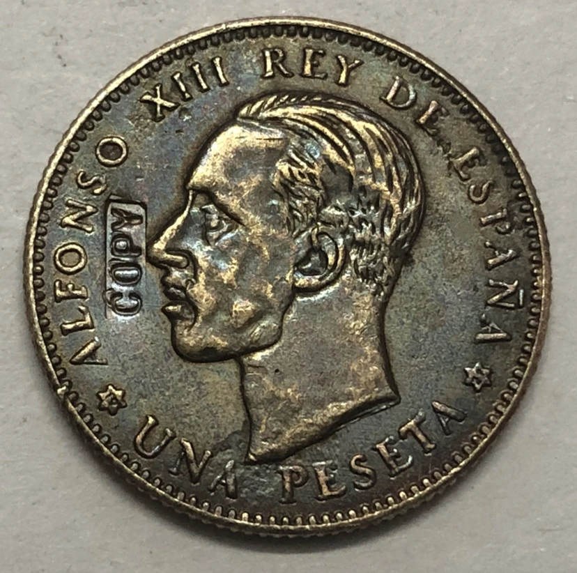 1927 Испания 1 Pesetas Alfonso XIII Trial Strike копия монеты|Безвалютные монеты| |