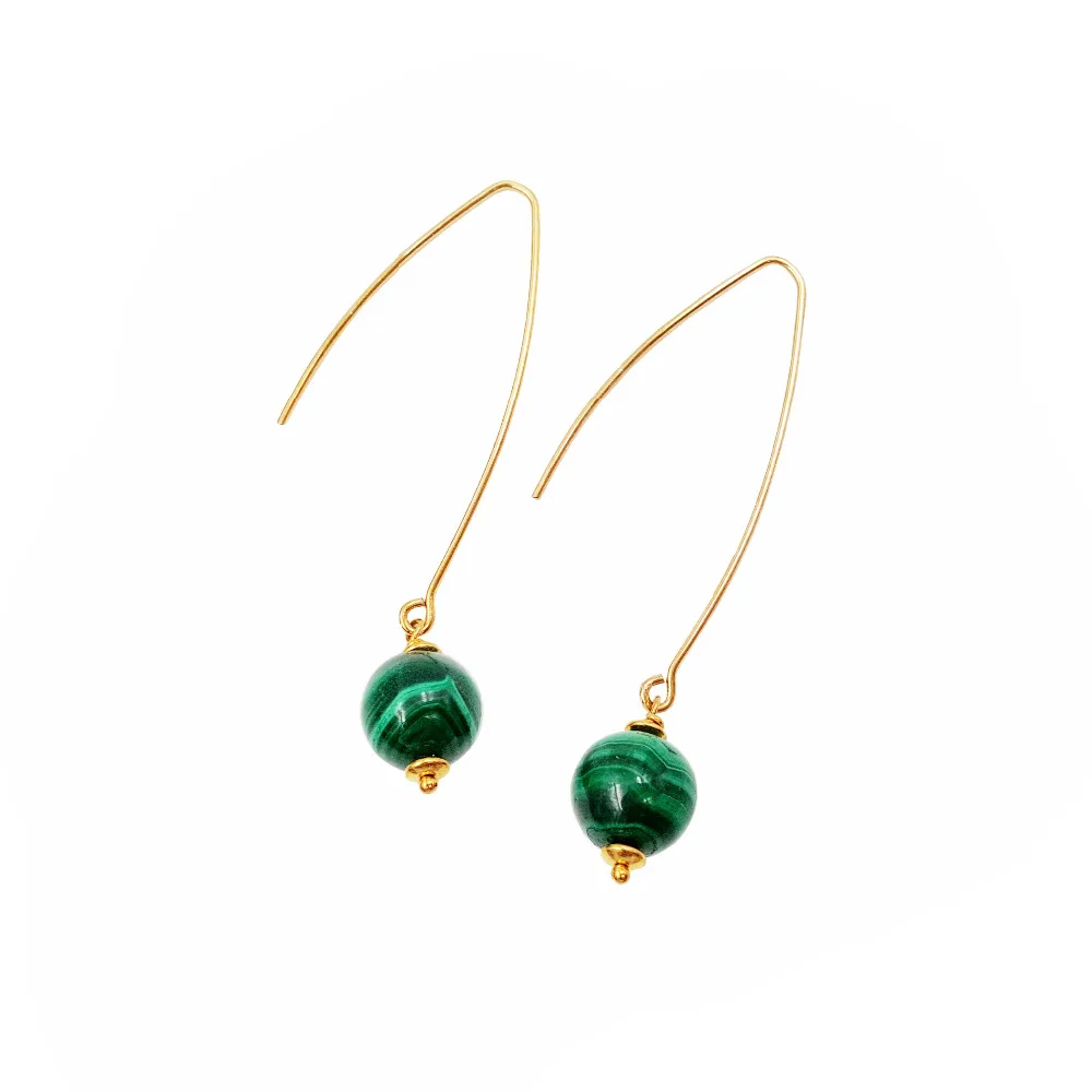 Lii Ji натуральный Малахит 10 мм 925 Висячие серьги из серебра пробы|drop earrings|earrings