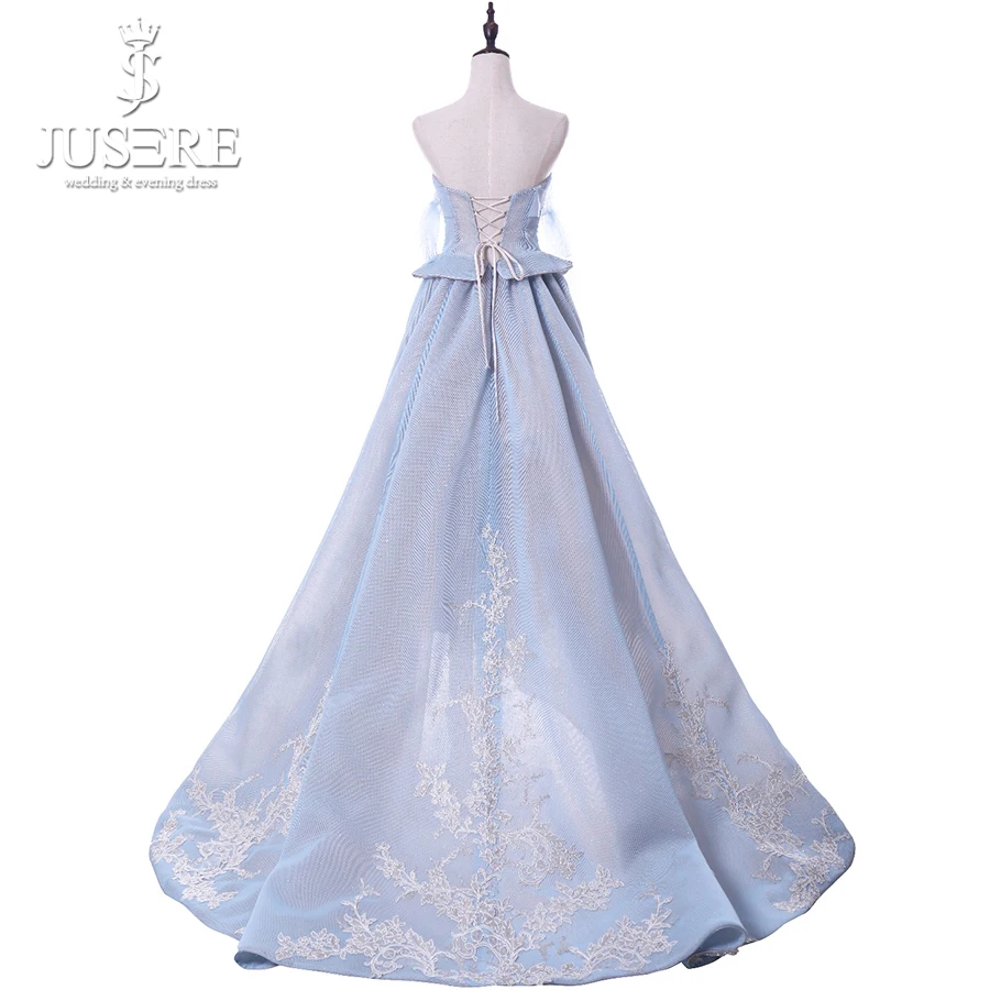 Jusere Design Light Blue High Low Prom Dress Off Shoulder Sleeveless Party Gowns Vestidos de fiesta Real Photos | Свадьбы и