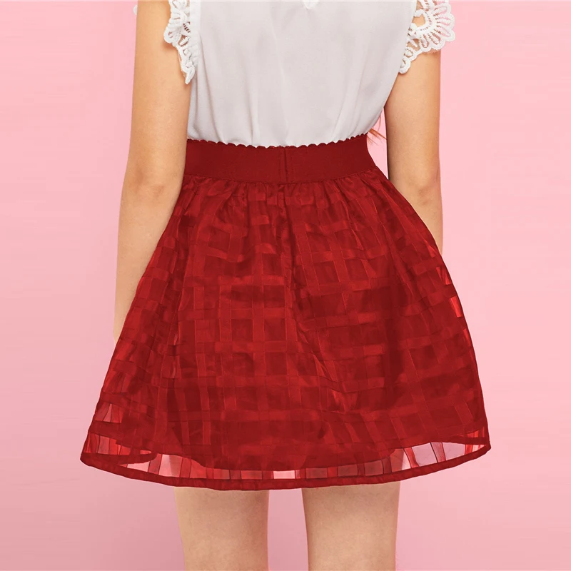 SHEIN Kiddie/черная сетчатая трапециевидная Милая юбка для девочек г. Весенняя корейская мода, красная элегантная мини-юбка бальное платье для девочек, детские юбки