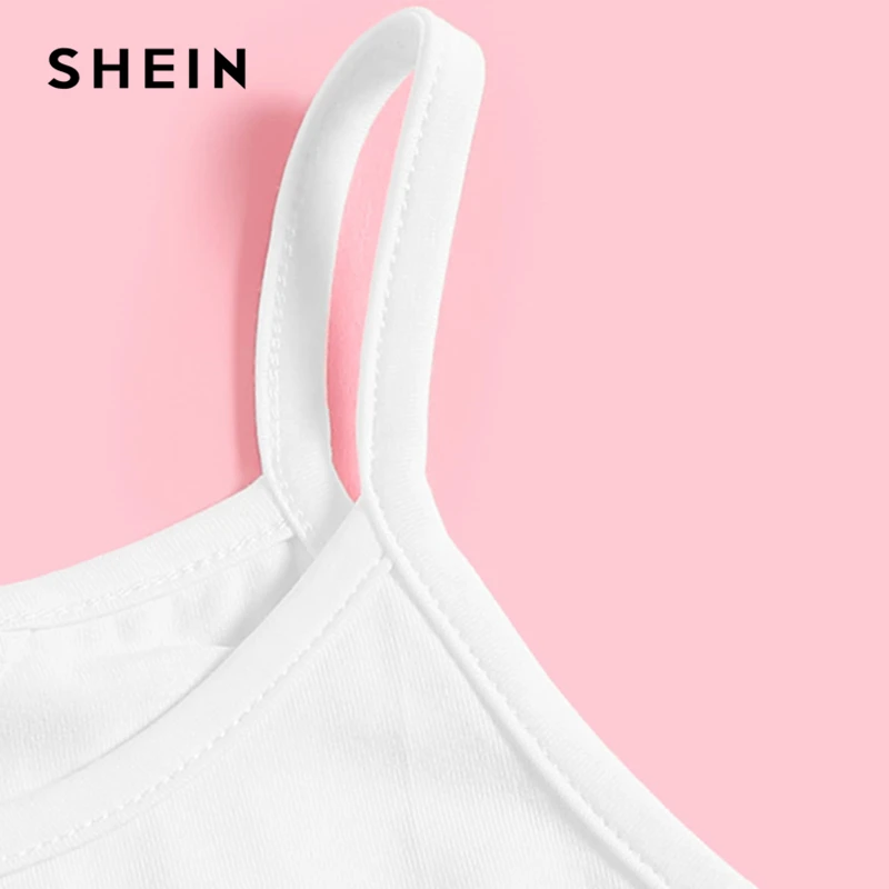 SHEIN детский белый однотонный топ на бретельках и с поясом-оборкой, рубашка в клетку и шорты; комплекты для девочек; комплект летние оборкой широкие на ремне, повседневный наряд