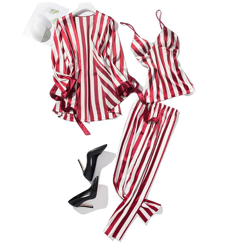 Пижама для сна из искусственного шелка и сатина 3 шт.|Мужские пижамные комплекты| |