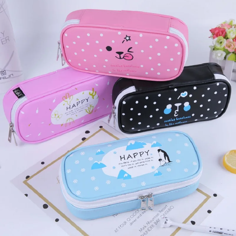 

PU Leather Pencil Case Kawaii Stationery Pencil Bag School Supplies Pen Holder Big Capacity Pen Organizer Gift Pouch Bag Pen Box