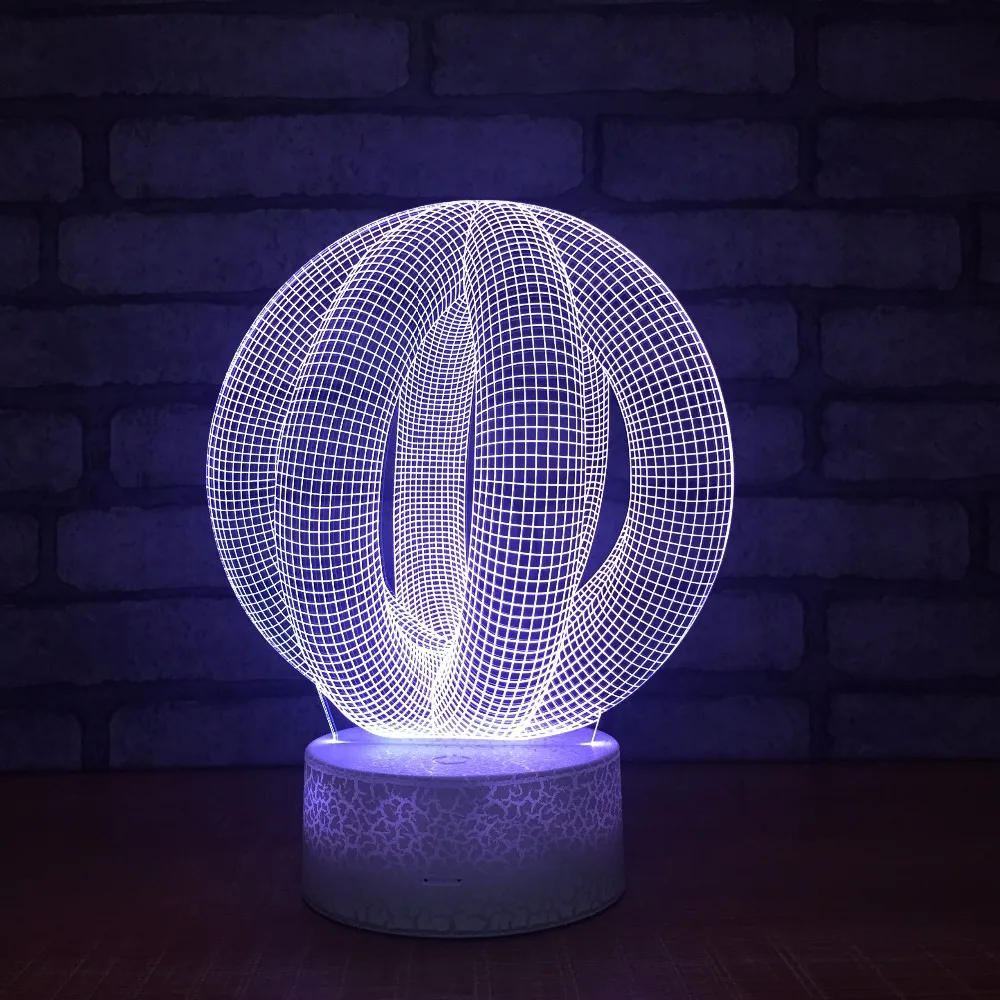 Круглая абстрактная Модель 3D Led ночник Usb Сенсорный переключатель 3d деревянная